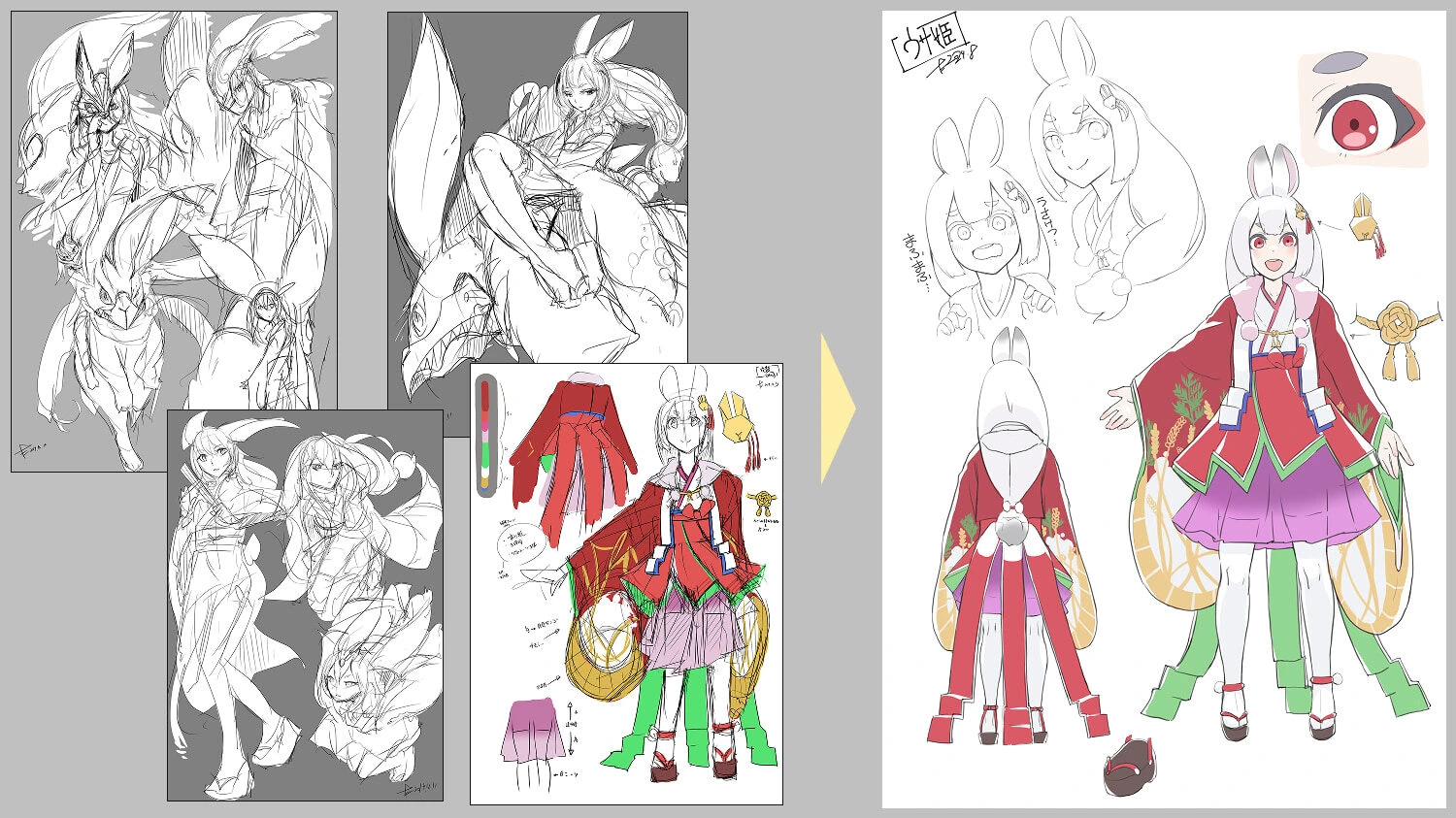 オリジナルキャラクター「ウサ姫」の設定画 | An illustration of character Usahime's design from Original.